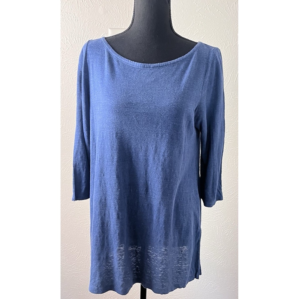 Eileen Fisher Organic Linen Tunic Top Women's M Blue Boat Neck‎ Lagenlook - Picture 2 of 6